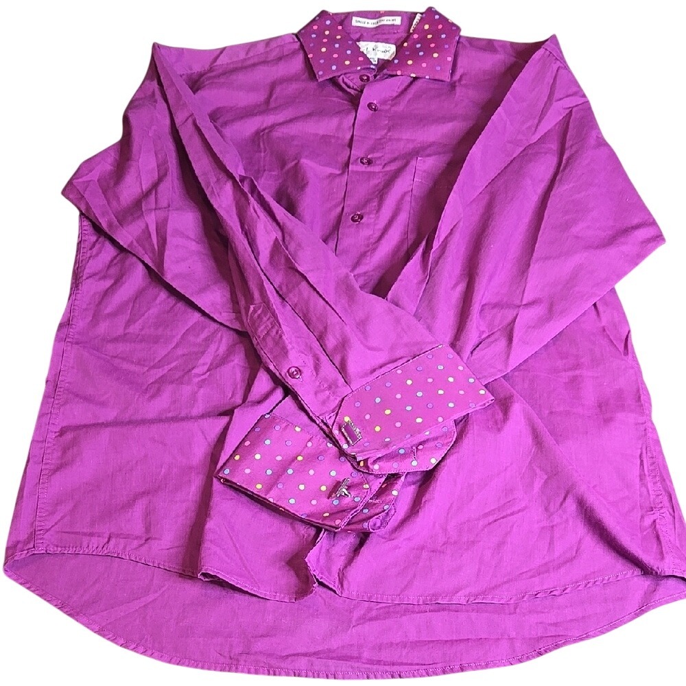 Karl‎ Knox Button-down Shirt Polka Dot Accents Mod Colorful Purple 16.5 34/35